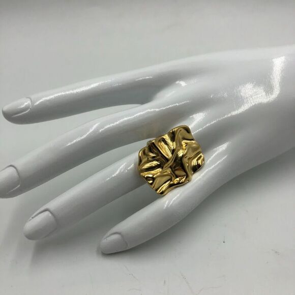 18K Gold Plated Women's Art Inspired Open Back Ring Hypoallergenic Waterproof - Picture 4 of 10